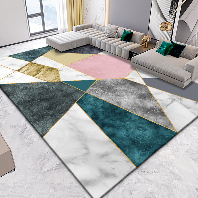 Creative Room Decoration Rug Multi Colored Geo Patterned Area Carpet Cotton Blend Non-Slip Pet Friendly Rug