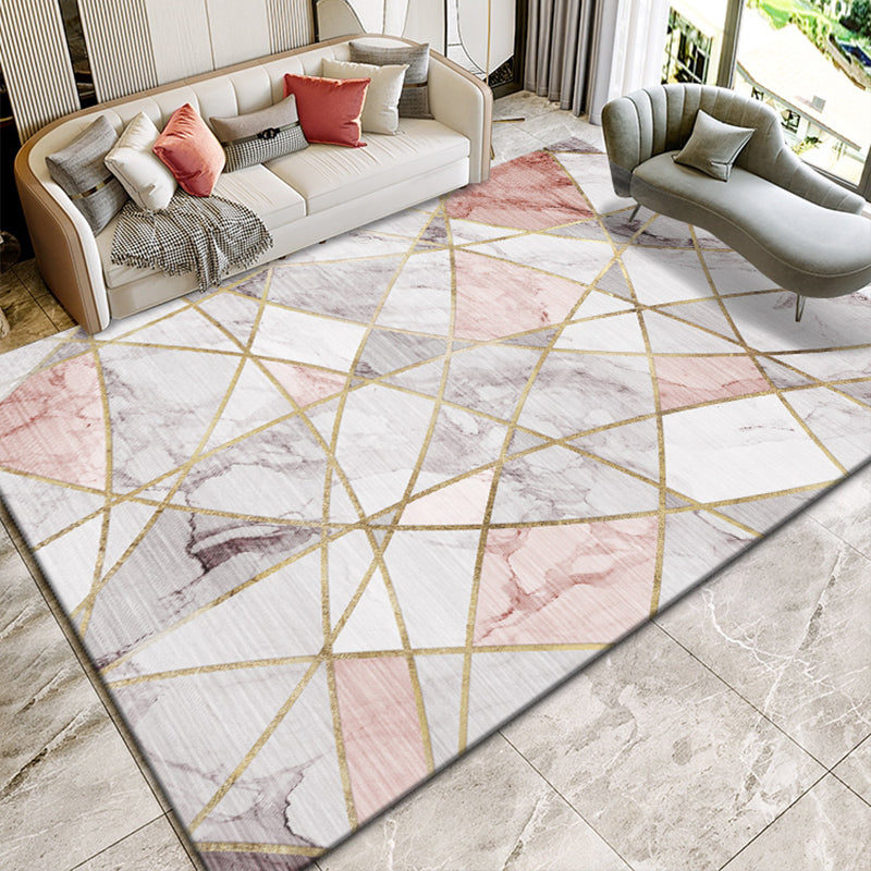 Creative Room Decoration Rug Multi Colored Geo Patterned Area Carpet Cotton Blend Non-Slip Pet Friendly Rug