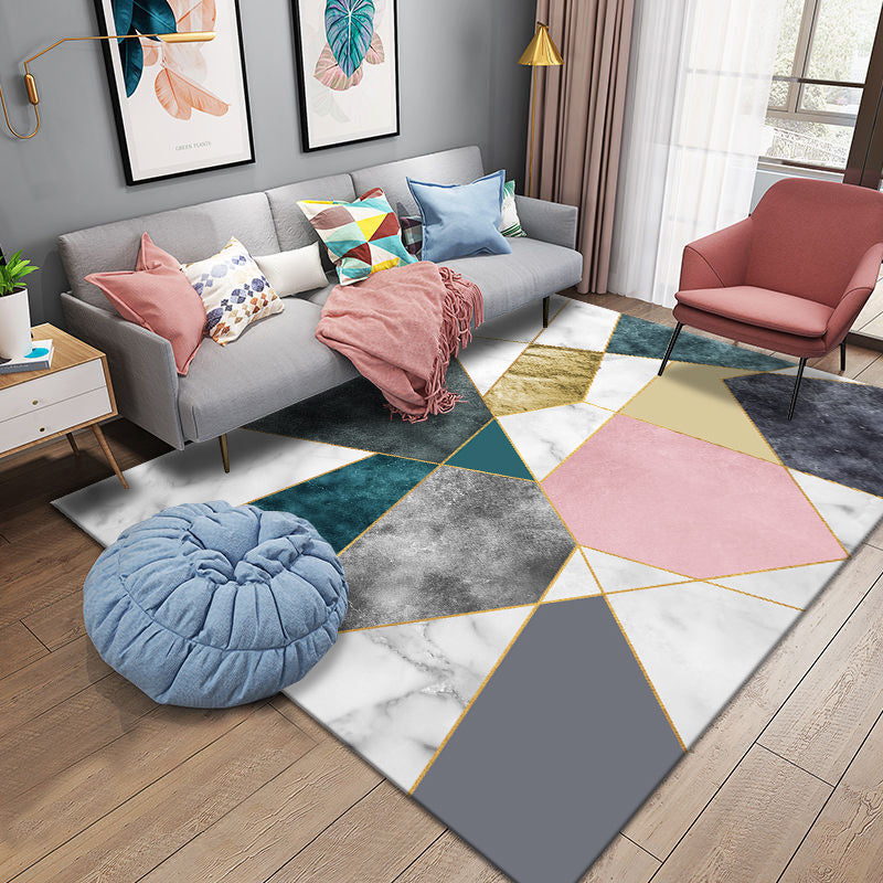 Creative Room Decoration Rug Multi Colored Geo Patterned Area Carpet Cotton Blend Non-Slip Pet Friendly Rug