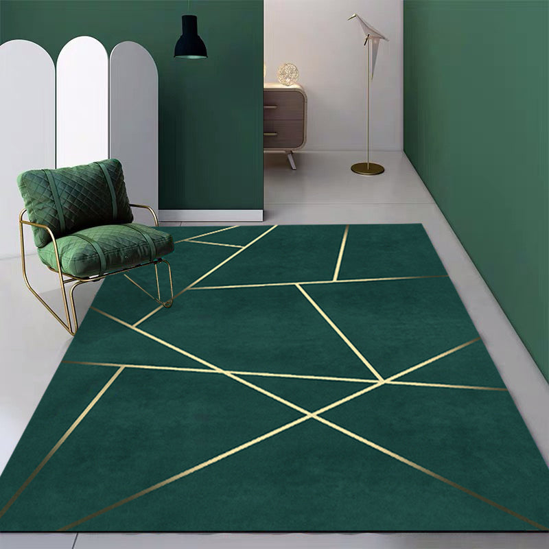 Novelty Geometric Pattern Rug Green Polypropylene Rug Stain-Resistant Non-Slip Carpet for Room Decor