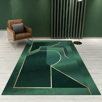 Novelty Geometric Pattern Rug Green Polypropylene Rug Stain-Resistant Non-Slip Carpet for Room Decor