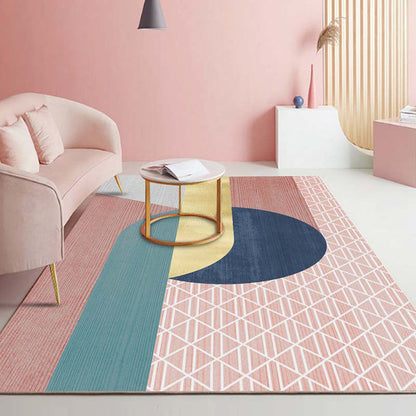 Multi-Color Bedroom Rug Nordic Geometric Printed Carpet Cotton Blend Non-Slip Backing Easy Care Area Rug - Pink-Blue - Clearhalo - 'Area Rug' - 'Rug' - 2209131