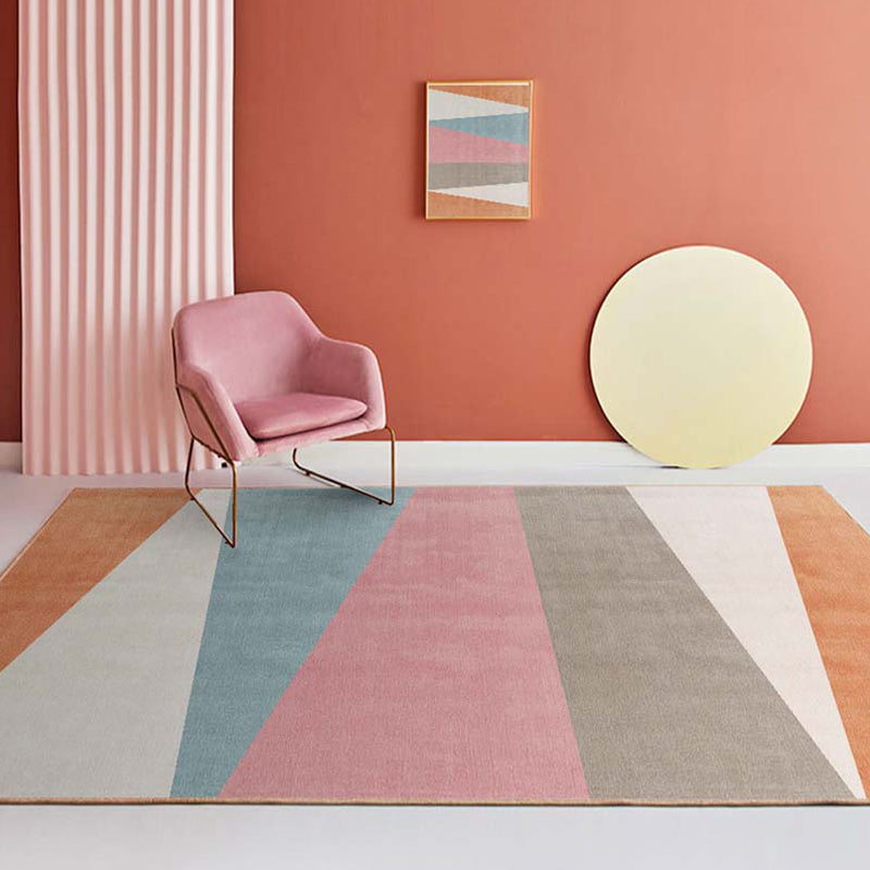 Multi-Color Bedroom Rug Nordic Geometric Printed Carpet Cotton Blend Non-Slip Backing Easy Care Area Rug - Pink-Yellow - Clearhalo - 'Area Rug' - 'Rug' - 2209137