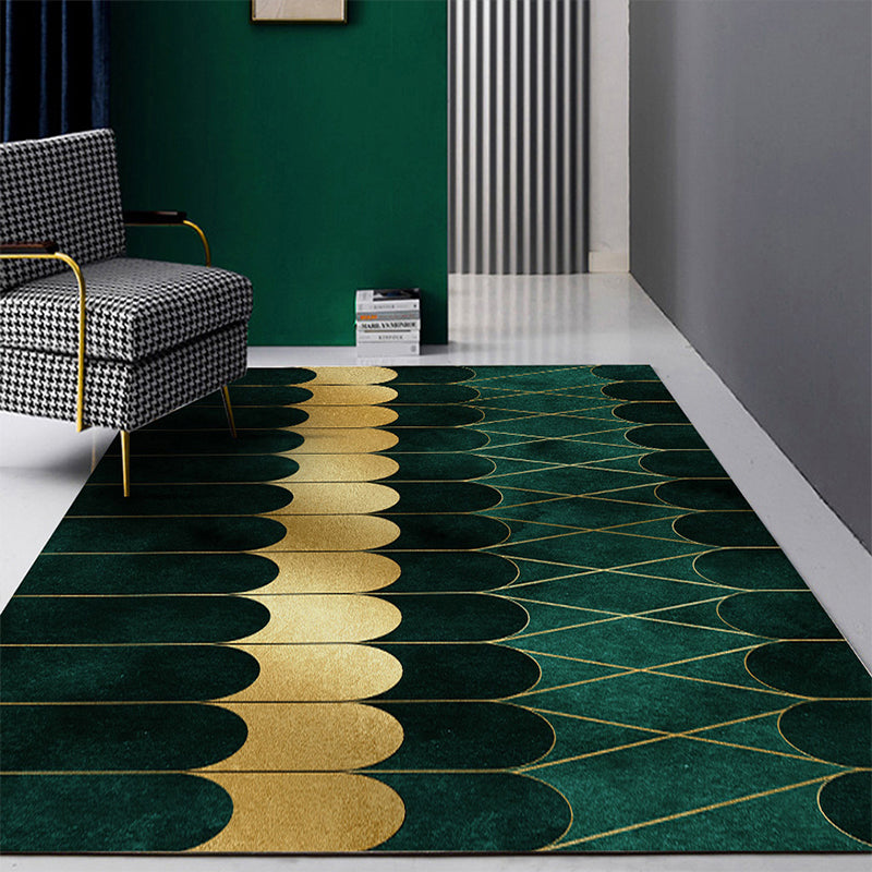 Modern Abstract Patterned Rug Dark Green Cotton Blend Area Rug Easy Care Pet Friendly Carpet for Living Room - Blackish Green - Design 3 - Clearhalo - 'Area Rug' - 'Rug' - 2209154