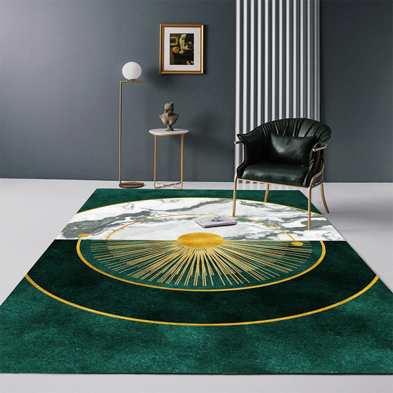 Modern Abstract Patterned Rug Dark Green Cotton Blend Area Rug Easy Care Pet Friendly Carpet for Living Room - Clearhalo - 'Area Rug' - 'Rug' - 2209156