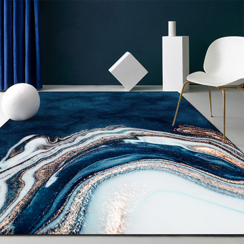 Blue Abstract Printed Rug Cotton Blend Creative Carpet Washable Non-Slip Backing Area Rug for Living Room - Clearhalo - 'Area Rug' - 'Rug' - 2209189