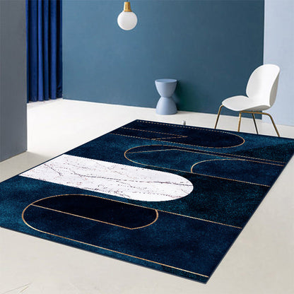 Blue Abstract Printed Rug Cotton Blend Creative Carpet Washable Non-Slip Backing Area Rug for Living Room - Blue - Design 3 - Clearhalo - 'Area Rug' - 'Rug' - 2209191