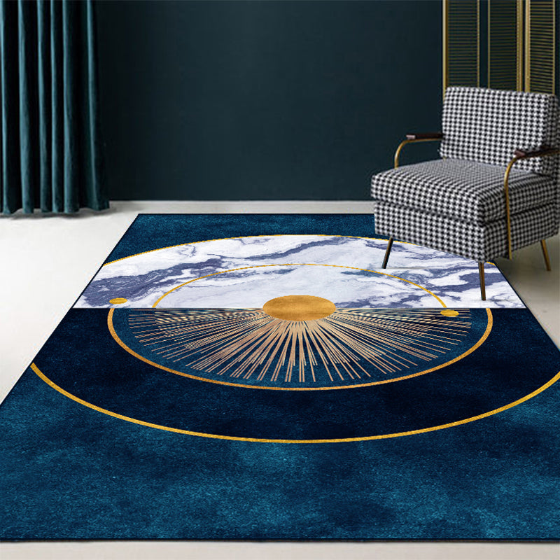 Blue Abstract Printed Rug Cotton Blend Creative Carpet Washable Non-Slip Backing Area Rug for Living Room - Blue - Design 4 - Clearhalo - 'Area Rug' - 'Rug' - 2209197