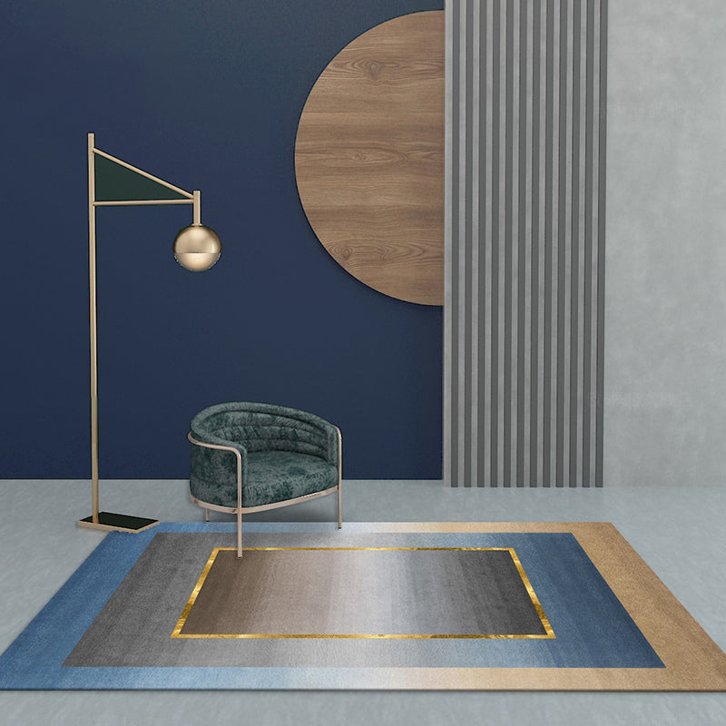 Nordic Geo Patterned Rug Gray Blue Polypropylene Carpet Anti-Slip Backing Easy Care Rug for Room Decoration