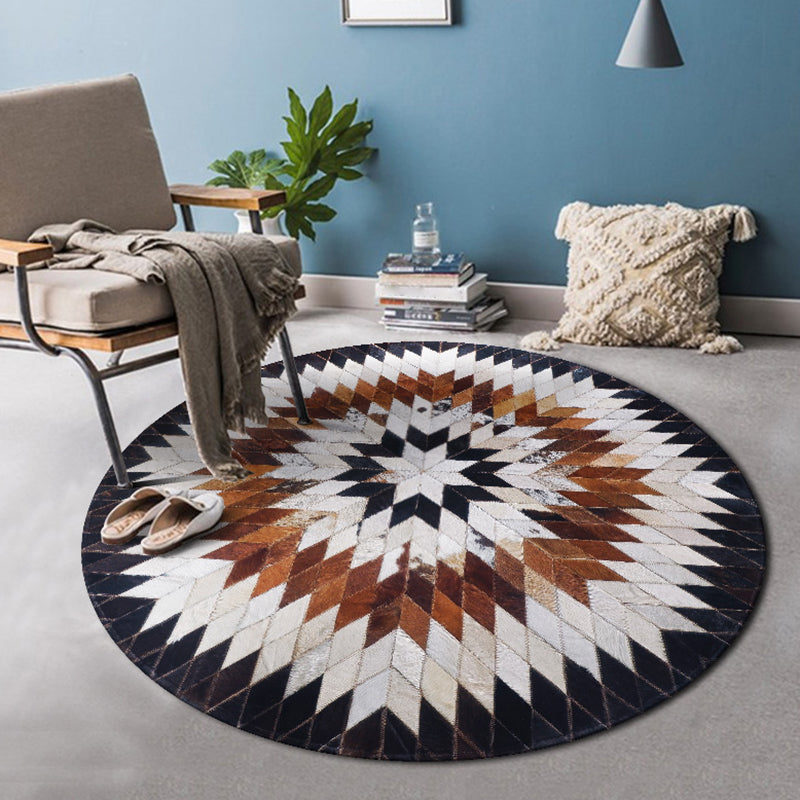 Multi Colored Parlor Rug Western Geo Printed Area Carpet Cowhide Pet Friendly Easy Care Indoor Rug - White-Brown - Clearhalo - 'Area Rug' - 'Rug' - 2213139