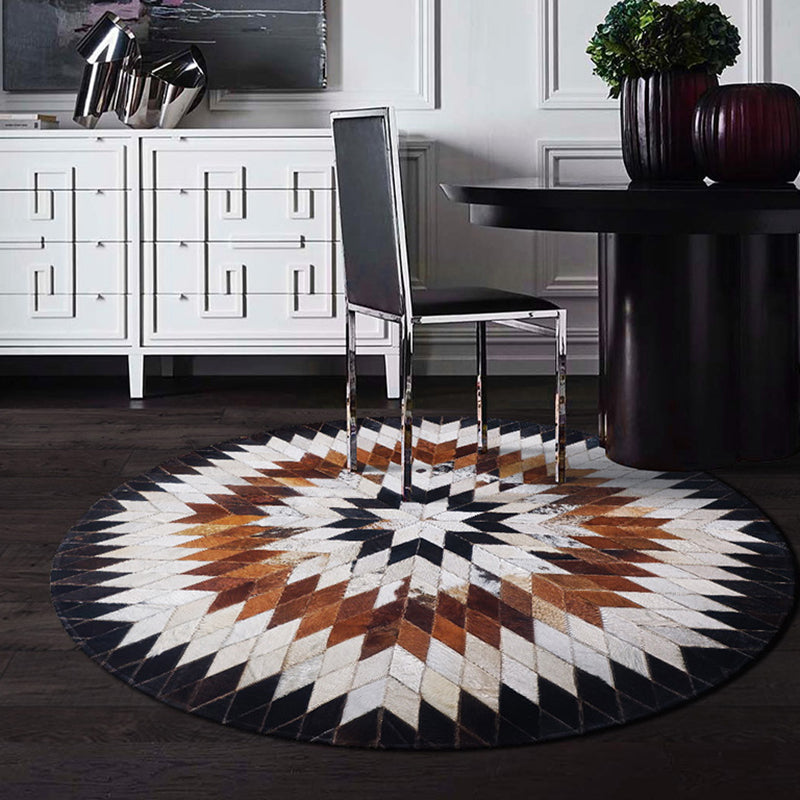 Luxury Room Rug Multi Colored Geometric Printed Area Carpet Cowhide Pet Friendly Easy Care Rug - White-Brown - Clearhalo - 'Area Rug' - 'Rug' - 2213163