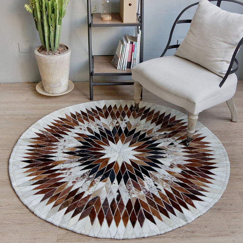 Creative Living Room Rug Multi-Color Geo Printed Area Rug Cowhide Stain-Resistant Pet Friendly Carpet