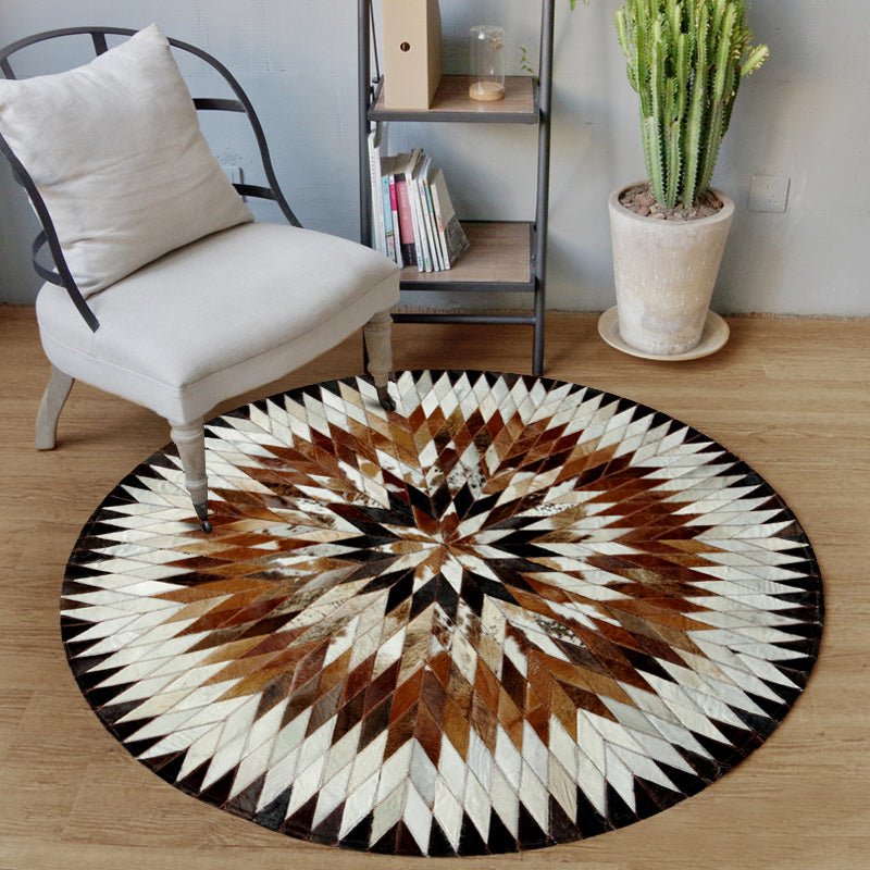 Creative Living Room Rug Multi-Color Geo Printed Area Rug Cowhide Stain-Resistant Pet Friendly Carpet