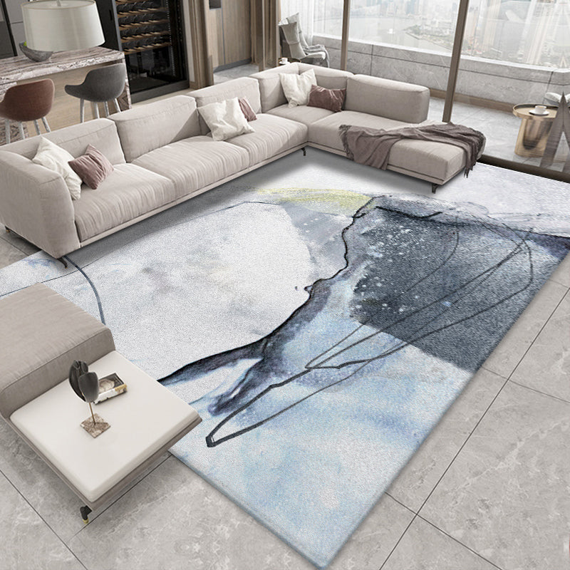 Classic Abstract Rug Multi Color Steampunk Area Carpet Cotton Blend Anti-Slip Backing Easy Care Rug for Living Room - Light Blue-Black - Clearhalo - 'Area Rug' - 'Rug' - 2215349