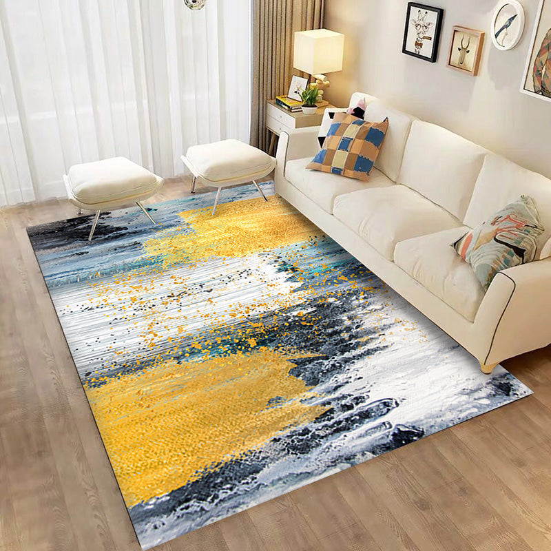 Multi Colored Abstract Rug Cotton Blend Casual Carpet Non-Slip Backing Easy Care Washable Rug for Decor - Blue-Yellow - Clearhalo - 'Area Rug' - 'Rug' - 2215491