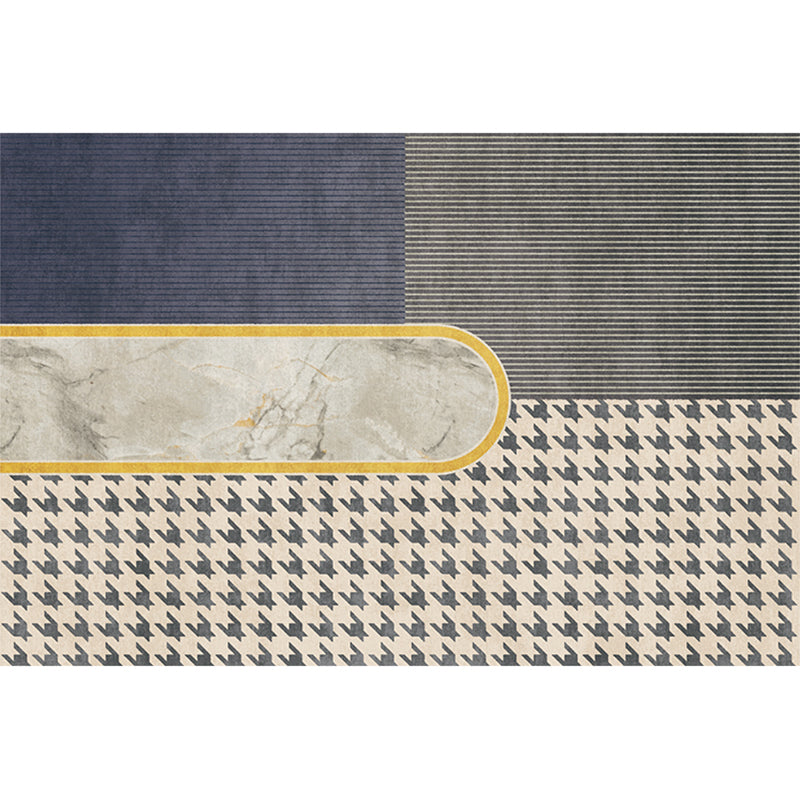 Gray Minimalist Rug Cotton Blend Geo Patterned Carpet Stain-Resistant Anti-Slip Indoor Rug for Decoration - view 4