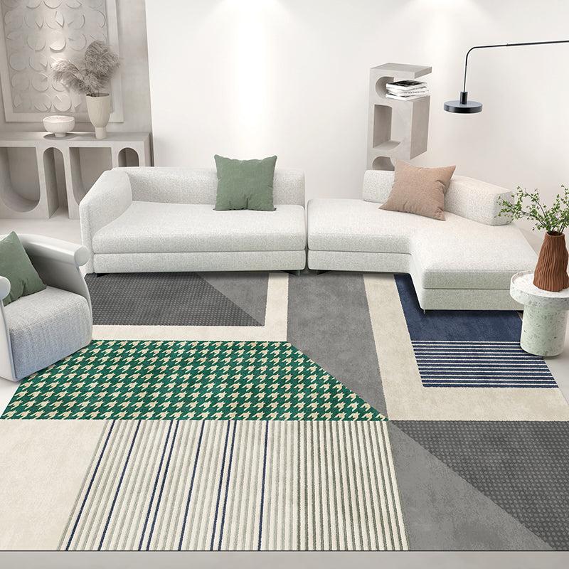 Gray Minimalist Rug Cotton Blend Geo Patterned Carpet Stain-Resistant Anti-Slip Indoor Rug for Decoration - view 3