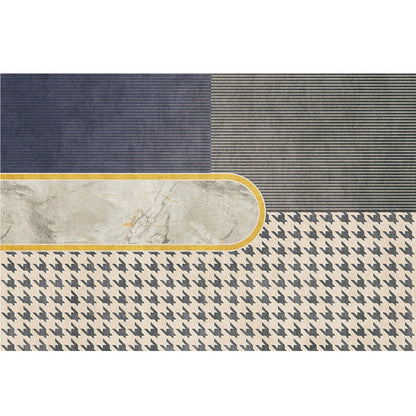 Gray Minimalist Rug Cotton Blend Geo Patterned Carpet Stain-Resistant Anti-Slip Indoor Rug for Decoration