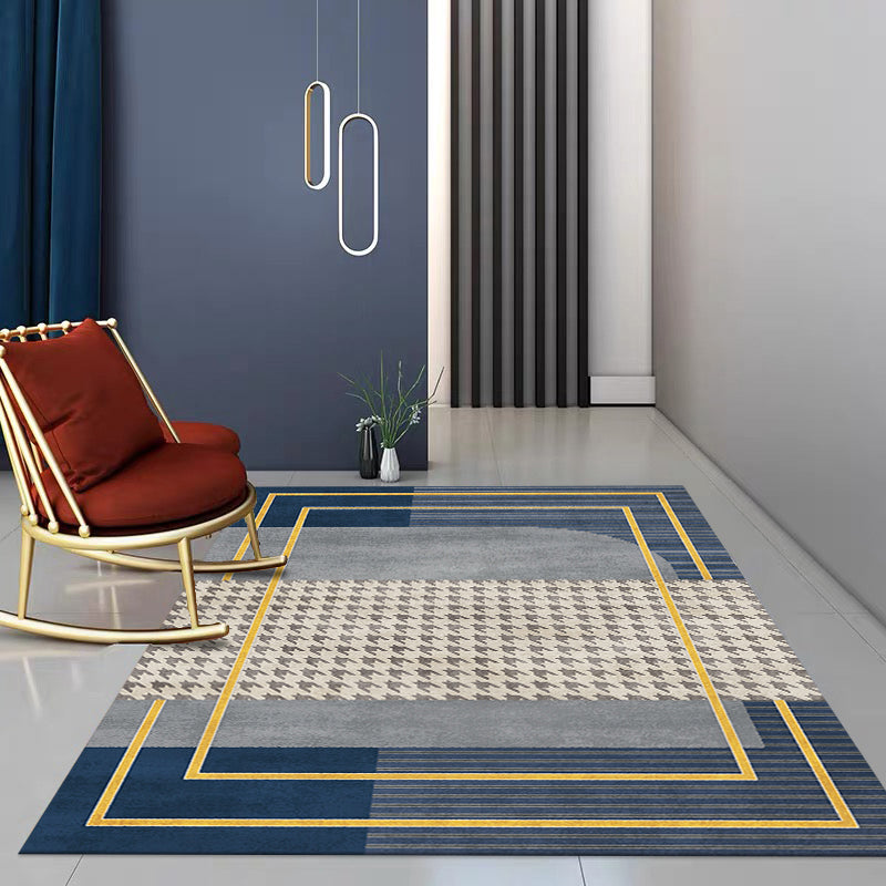 Gray Minimalist Rug Cotton Blend Geo Patterned Carpet Stain-Resistant Anti-Slip Indoor Rug for Decoration - view 2