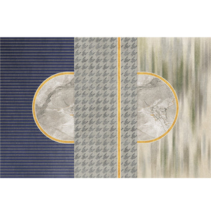 Gray Minimalist Rug Cotton Blend Geo Patterned Carpet Stain-Resistant Anti-Slip Indoor Rug for Decoration