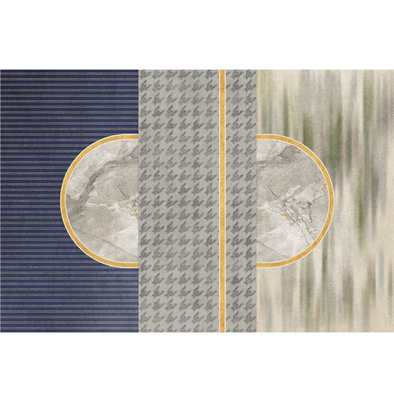 Gray Minimalist Rug Cotton Blend Geo Patterned Carpet Stain-Resistant Anti-Slip Indoor Rug for Decoration