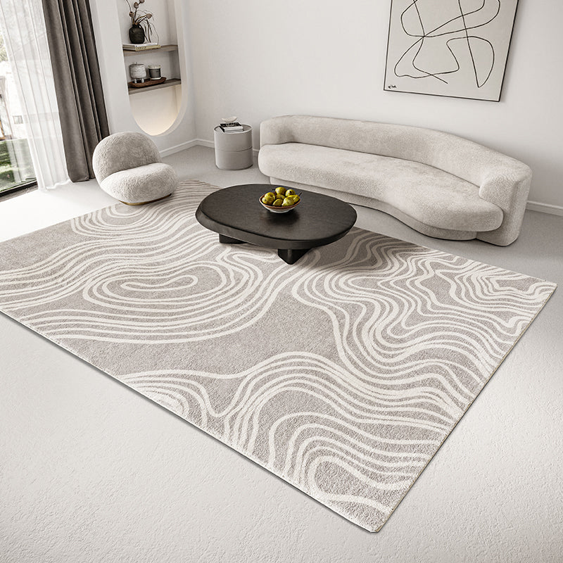 Gray Bedroom Rug Modern Abstract Printed Area Carpet Polyster Non-Slip Backing Washable Indoor Rug - Grey - Design 5 - Clearhalo - 'Area Rug' - 'Rug' - 2225327