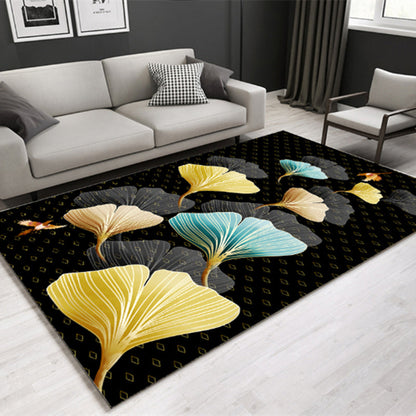 Modern Plant Printed Rug Multi-Color Polypropylene Area Rug Pet Friendly Machine Washable Carpet for Room - Black - Clearhalo - 'Area Rug' - 'Rug' - 2238396