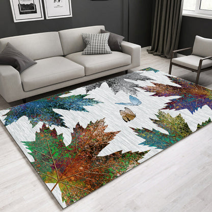 Modern Plant Printed Rug Multi-Color Polypropylene Area Rug Pet Friendly Machine Washable Carpet for Room - White - Clearhalo - 'Area Rug' - 'Rug' - 2238405