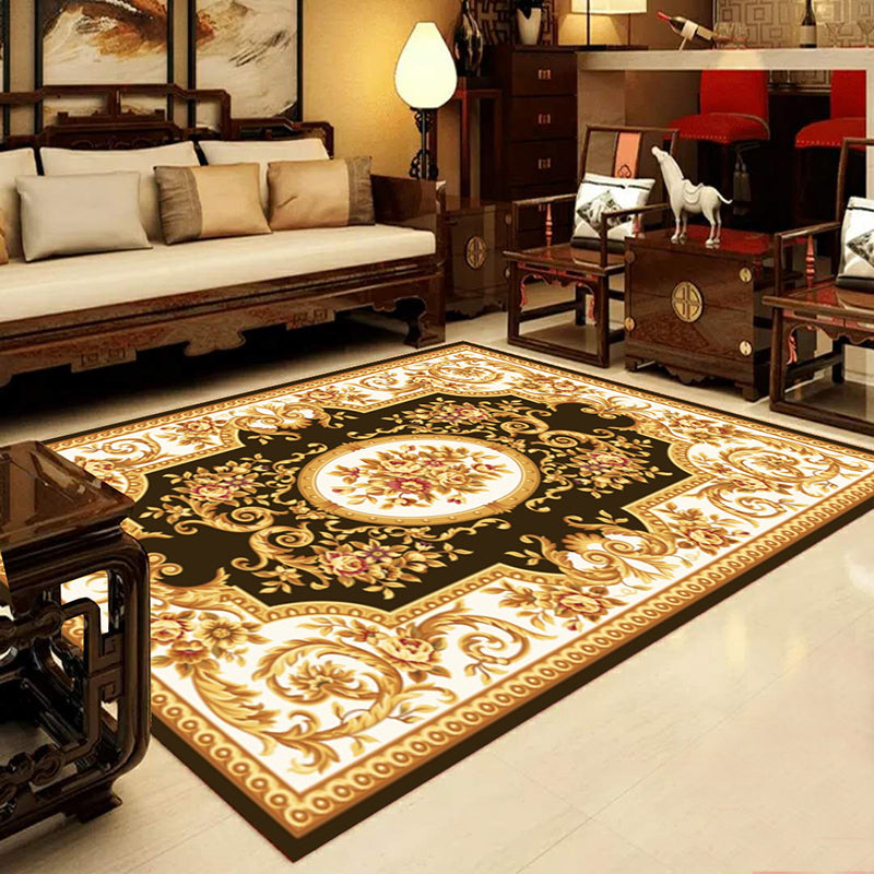 Retro Multi-Color Western Rug Synthetics Floral Pattern Area Carpet Non-Slip Washable Rug for Living Room Yellow Clearhalo 'Area Rug' 'Rugs' 'Vintage' Rug' 2242350