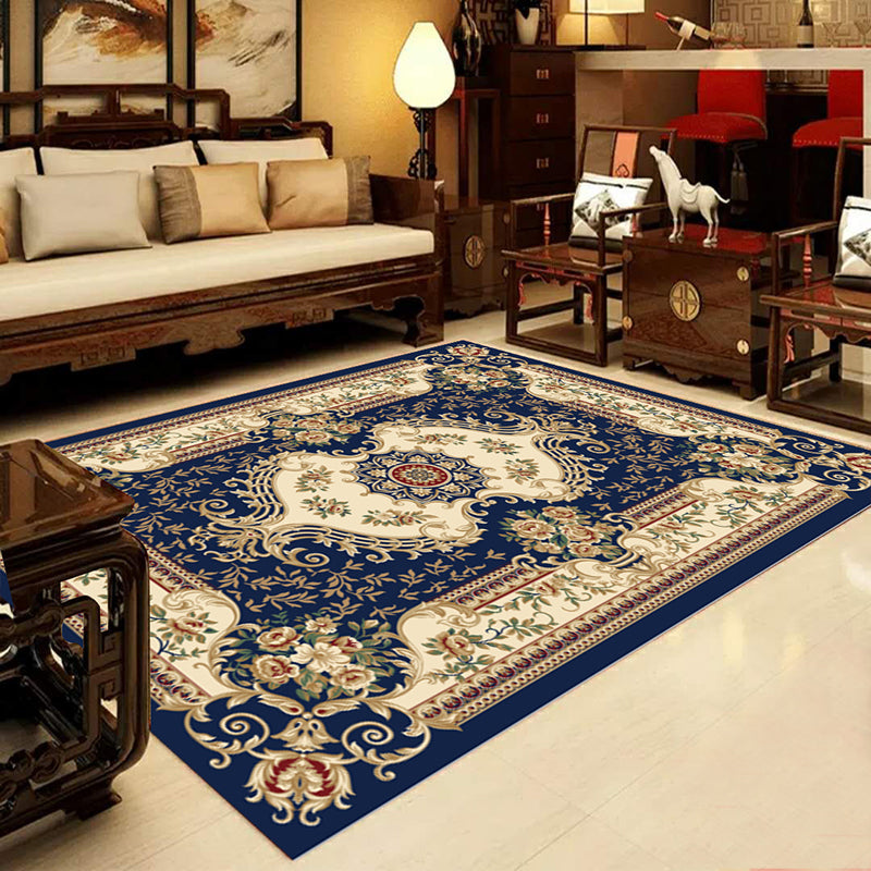 Retro Multi-Color Western Rug Synthetics Floral Pattern Area Carpet Non-Slip Washable Rug for Living Room Navy Clearhalo 'Area Rug' 'Rugs' 'Vintage' Rug' 2242360