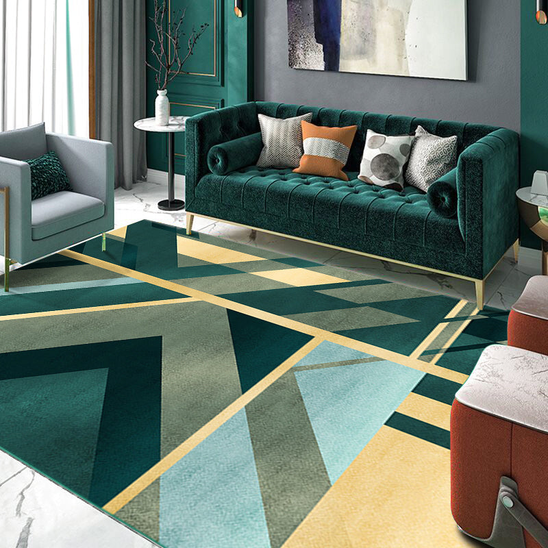 Simple Geometric Print Rug Multi Colored Synthetics Anti-Slip Machine Washable Area Carpet for Parlor Dark Green Clearhalo 'Area Rug' 'Rug' 2245305