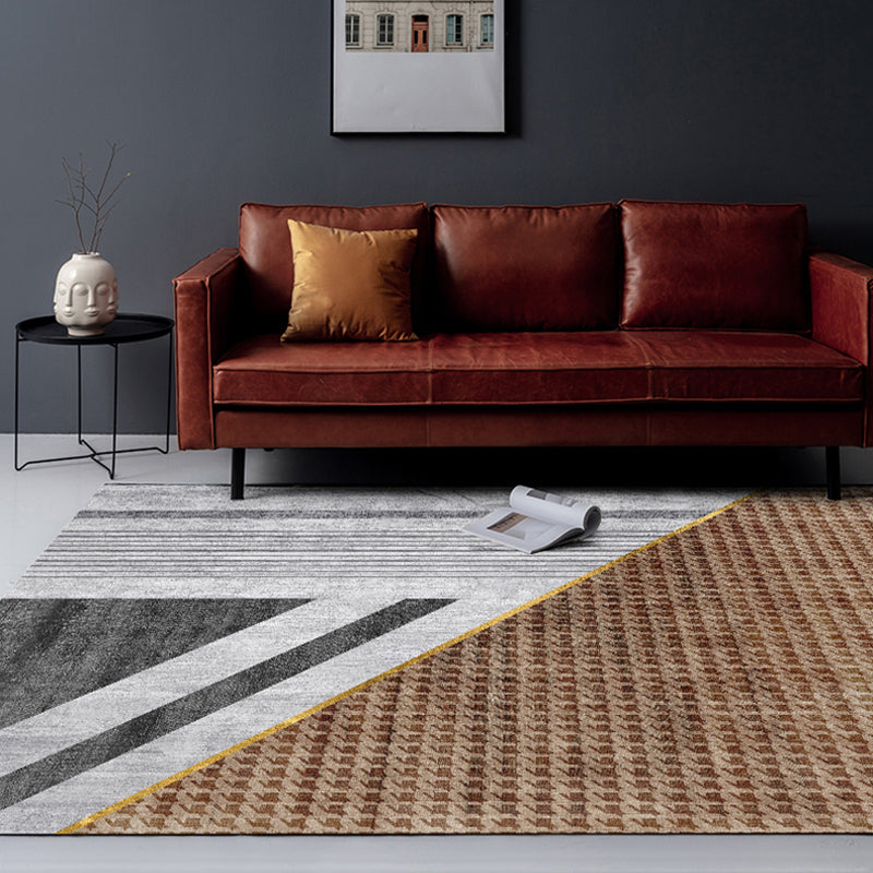 Multi Colored Living Room Rug Nordic Geometric Print Area Rug Nylon Anti-Slip Backing Washable Carpet - Brown - Clearhalo - 'Area Rug' - 'Rug' - 2250345