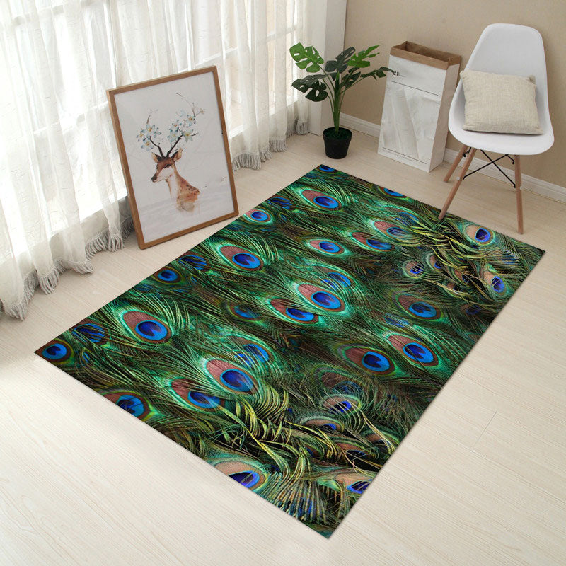 Multi Colored Creative Rug Polypropylene Floral Printed Area Carpet Non-Slip Washable Pet Friendly Rug for Decor - Peacock Green - Clearhalo - 'Area Rug' - 'Rug' - 2253671