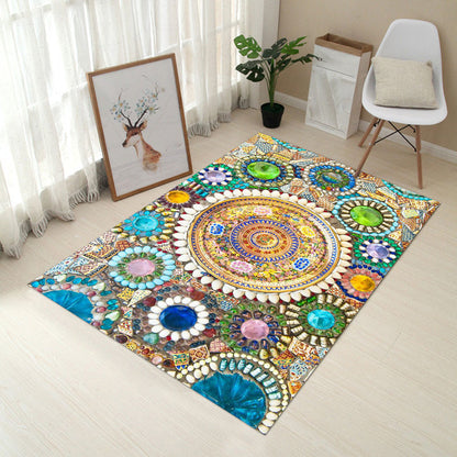 Multi Colored Creative Rug Polypropylene Floral Printed Area Carpet Non-Slip Washable Pet Friendly Rug for Decor - Blue-Green - Clearhalo - 'Area Rug' - 'Rug' - 2253672