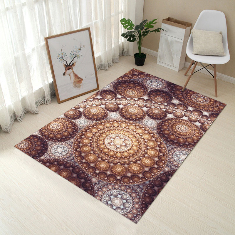 Multi Colored Creative Rug Polypropylene Floral Printed Area Carpet Non-Slip Washable Pet Friendly Rug for Decor - Brown - Clearhalo - 'Area Rug' - 'Rug' - 2253673