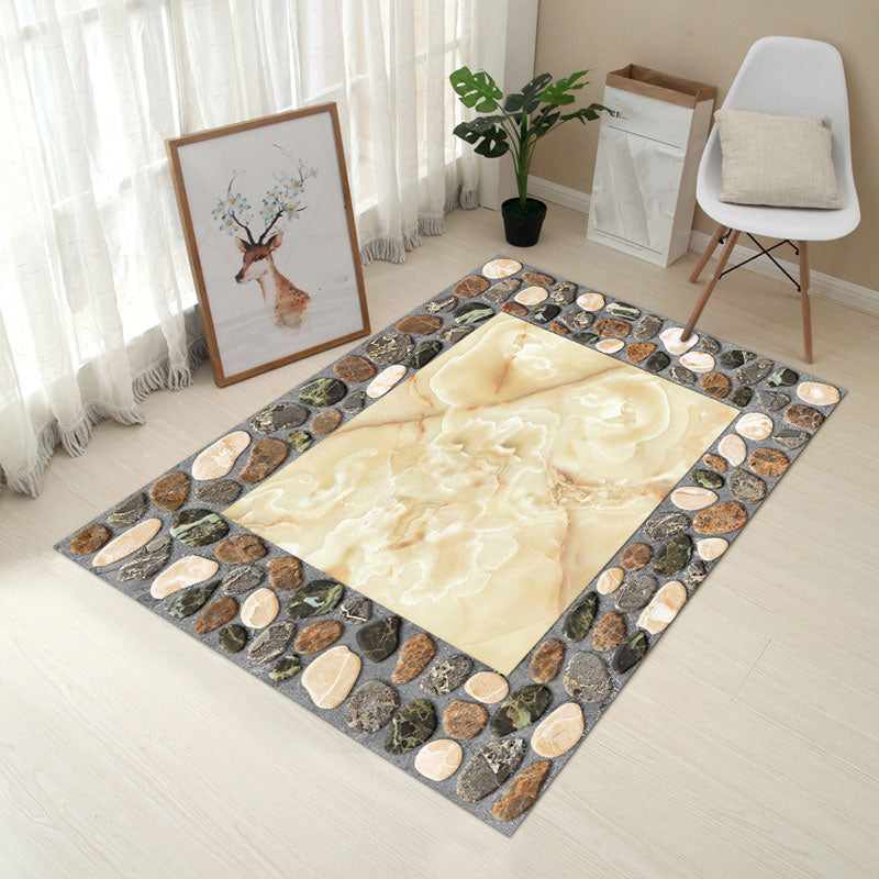 Multi Colored Creative Rug Polypropylene Floral Printed Area Carpet Non-Slip Washable Pet Friendly Rug for Decor - Tan - Clearhalo - 'Area Rug' - 'Rug' - 2253677