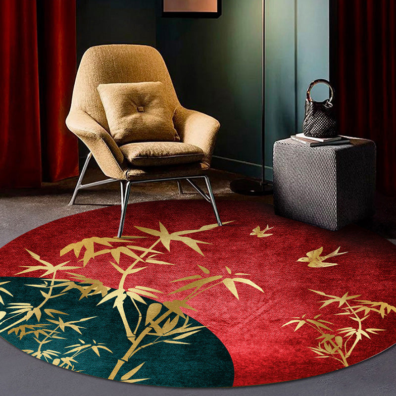 Classy Multi Color Asia Rug Polyester Botanics Carpet Stain Resistant Anti-Slip Backing Machine Wash Rug for Living Room - Burgundy - Clearhalo - 'Area Rug' - 'Rug' - 2257144