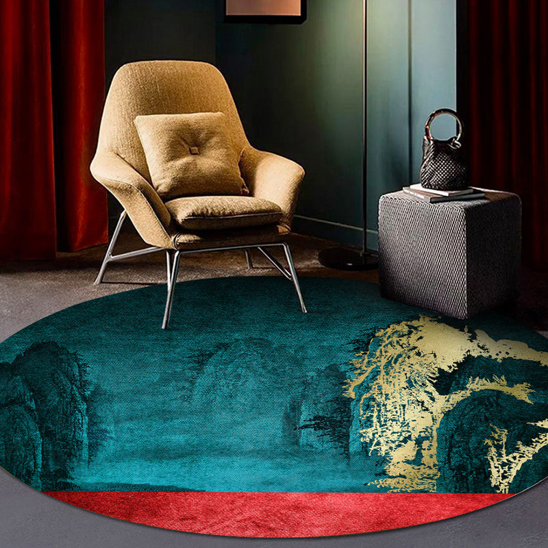 Classy Multi Color Asia Rug Polyester Botanics Carpet Stain Resistant Anti-Slip Backing Machine Wash Rug for Living Room - Blackish Green - Clearhalo - 'Area Rug' - 'Rug' - 2257145