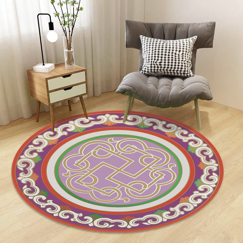 Chinoiserie Floral Rug Multi-Color Polypropylene Carpet Pet-Friendly Anti-Slip Backing Stain Resistant Rug for Drawing Room - Purple-Red - Clearhalo - 'Area Rug' - 'Rug' - 2257153