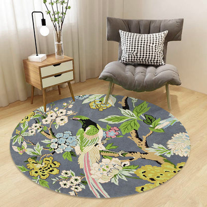 Chinoiserie Floral Rug Multi-Color Polypropylene Carpet Pet-Friendly Anti-Slip Backing Stain Resistant Rug for Drawing Room - Grey - Clearhalo - 'Area Rug' - 'Rug' - 2257154