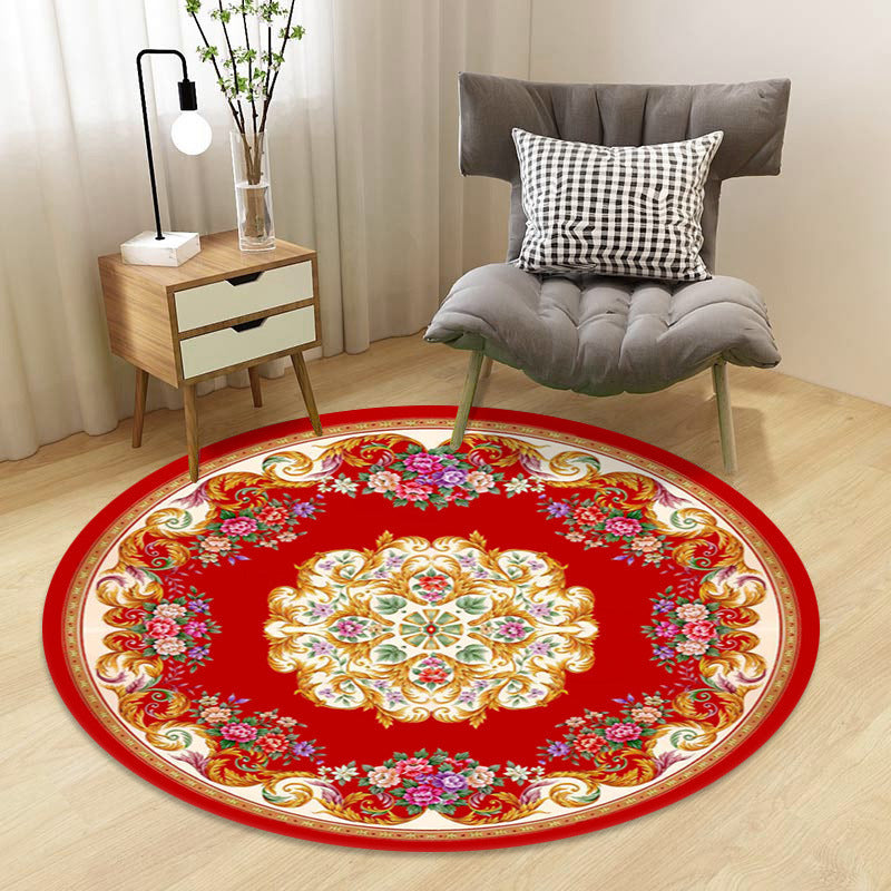 Chinoiserie Floral Rug Multi-Color Polypropylene Carpet Pet-Friendly Anti-Slip Backing Stain Resistant Rug for Drawing Room - Brick Red - Clearhalo - 'Area Rug' - 'Rug' - 2257155