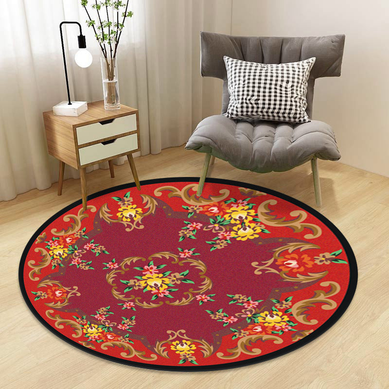 Chinoiserie Floral Rug Multi-Color Polypropylene Carpet Pet-Friendly Anti-Slip Backing Stain Resistant Rug for Drawing Room - Dark Red - Clearhalo - 'Area Rug' - 'Rug' - 2257158