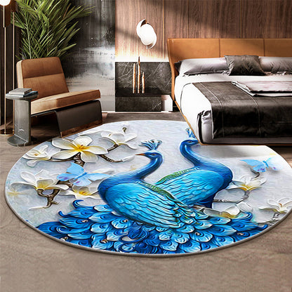 Classical Flower and Bird Rug Multicolor Chinese Rug Synthetics Anti-Slip Backing Stain Resistant Rug for Deco - Blue - Clearhalo - 'Area Rug' - 'Rug' - 2257169