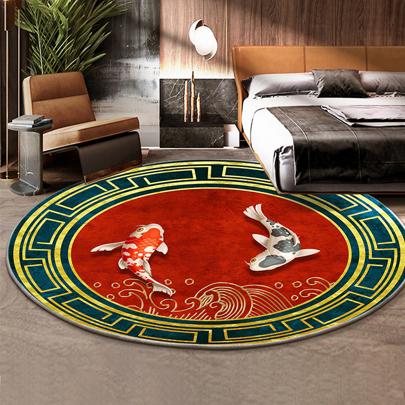 Classical Flower and Bird Rug Multicolor Chinese Rug Synthetics Anti-Slip Backing Stain Resistant Rug for Deco - Red - Clearhalo - 'Area Rug' - 'Rug' - 2257170