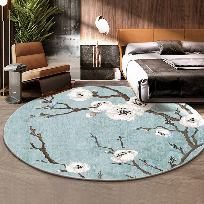 Classical Flower and Bird Rug Multicolor Chinese Rug Synthetics Anti-Slip Backing Stain Resistant Rug for Deco - Light Blue - Clearhalo - 'Area Rug' - 'Rug' - 2257173