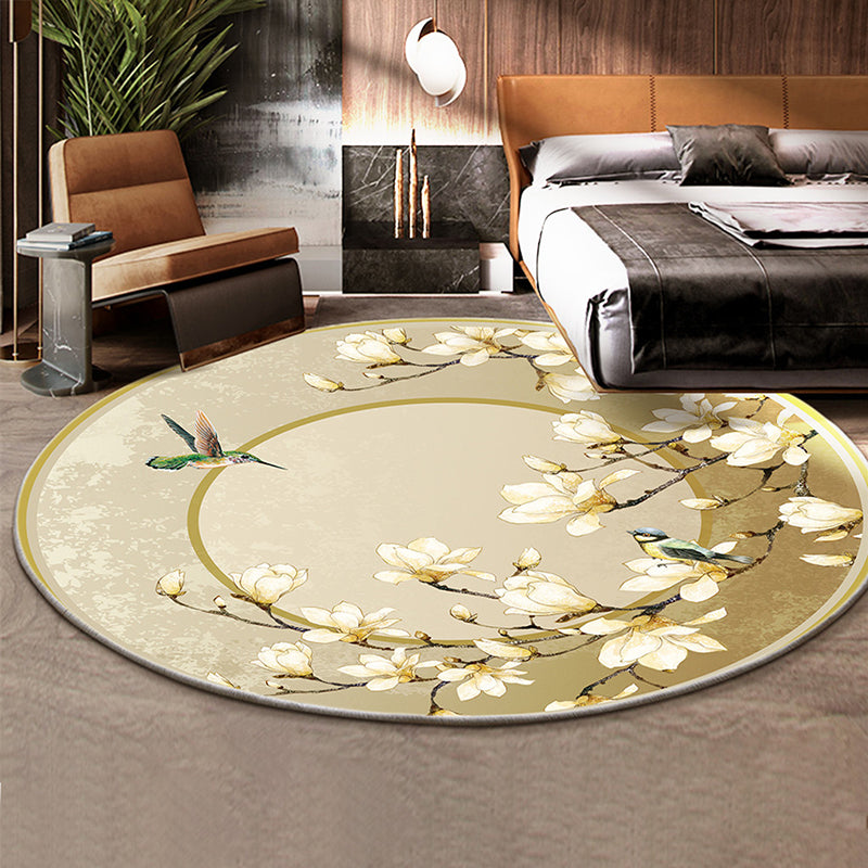 Classical Flower and Bird Rug Multicolor Chinese Rug Synthetics Anti-Slip Backing Stain Resistant Rug for Deco - Beige - Clearhalo - 'Area Rug' - 'Rug' - 2257183