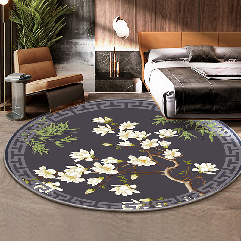 Classical Flower and Bird Rug Multicolor Chinese Rug Synthetics Anti-Slip Backing Stain Resistant Rug for Deco - Dark Gray - Clearhalo - 'Area Rug' - 'Rug' - 2257185