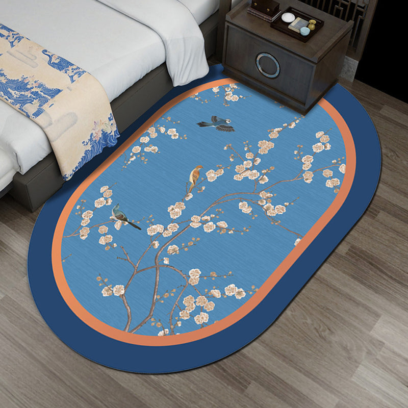 Multi-Color Chinoiserie Rug Synthetics Flower and Bird Print Rug Non-Slip Backing Pet-Friendly Rug for Bedroom - Blue - Clearhalo - 'Area Rug' - 'Rug' - 2257207