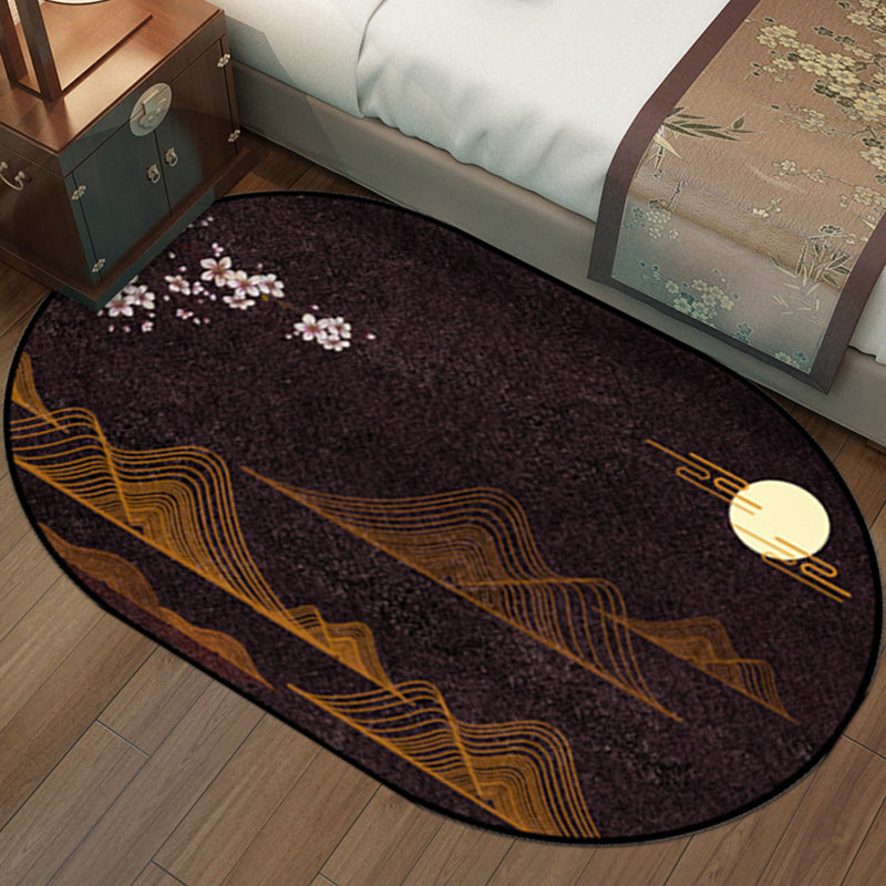 Multi-Color Chinoiserie Rug Synthetics Flower and Bird Print Rug Non-Slip Backing Pet-Friendly Rug for Bedroom - Dark Brown - Clearhalo - 'Area Rug' - 'Rug' - 2257210