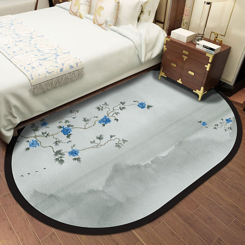 Multi-Color Chinoiserie Rug Synthetics Flower and Bird Print Rug Non-Slip Backing Pet-Friendly Rug for Bedroom - Light Gray - Clearhalo - 'Area Rug' - 'Rug' - 2257212
